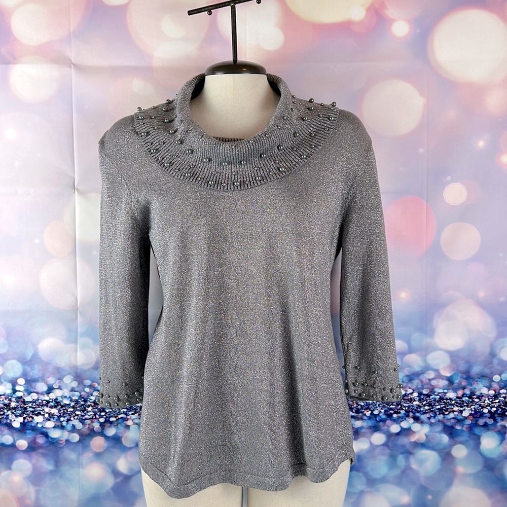 Once Again sweater embellished with metallic beads. Size Small.New with tag.
